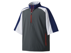 FJ Men Short Sleeve Sport Windshirt - Charcoal + Navy/White/Red